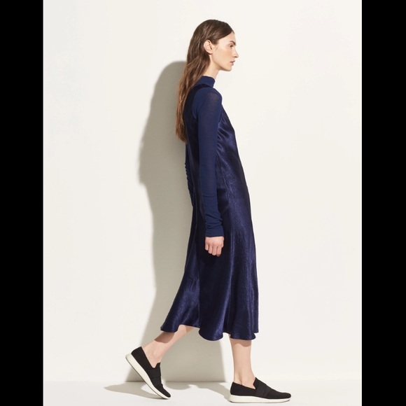 Vince ink blue satin Bias sleeveless midi dress - Picture 4 of 9